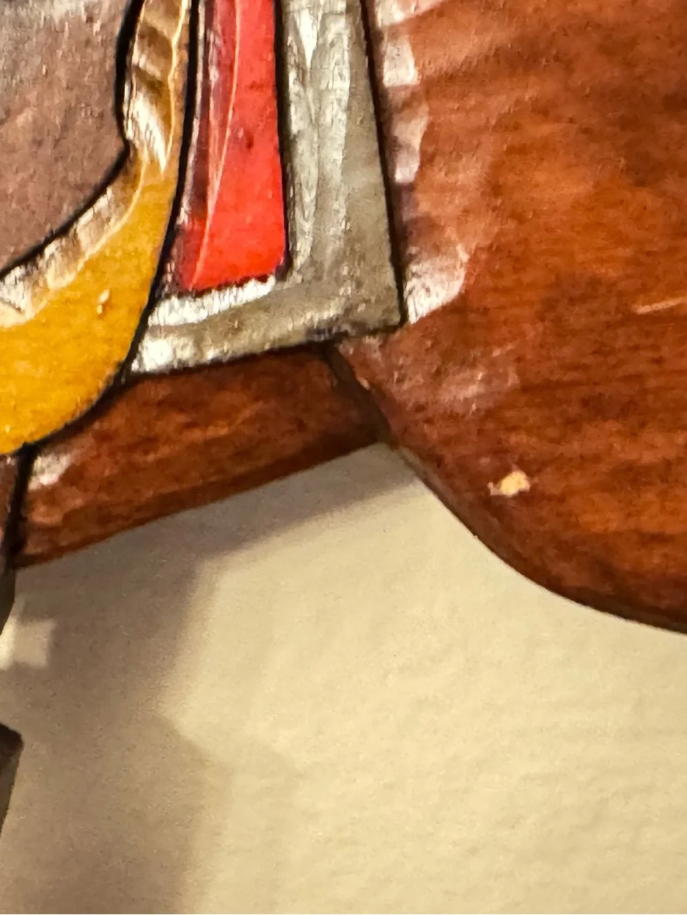 Hand-carved Hand-painted Wooden Rocking Horse Wall Decor in Brown and Cream